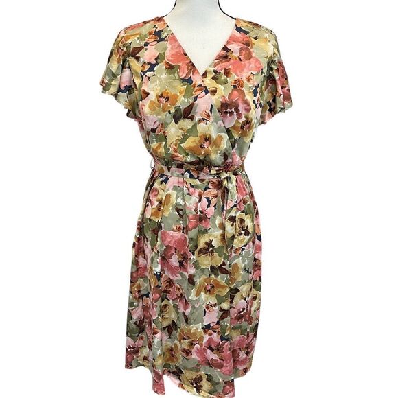 Women's Casual Dresses Short Sleeve V-Neck Short Party Dress Floral Flare Midi M - Picture 6 of 10